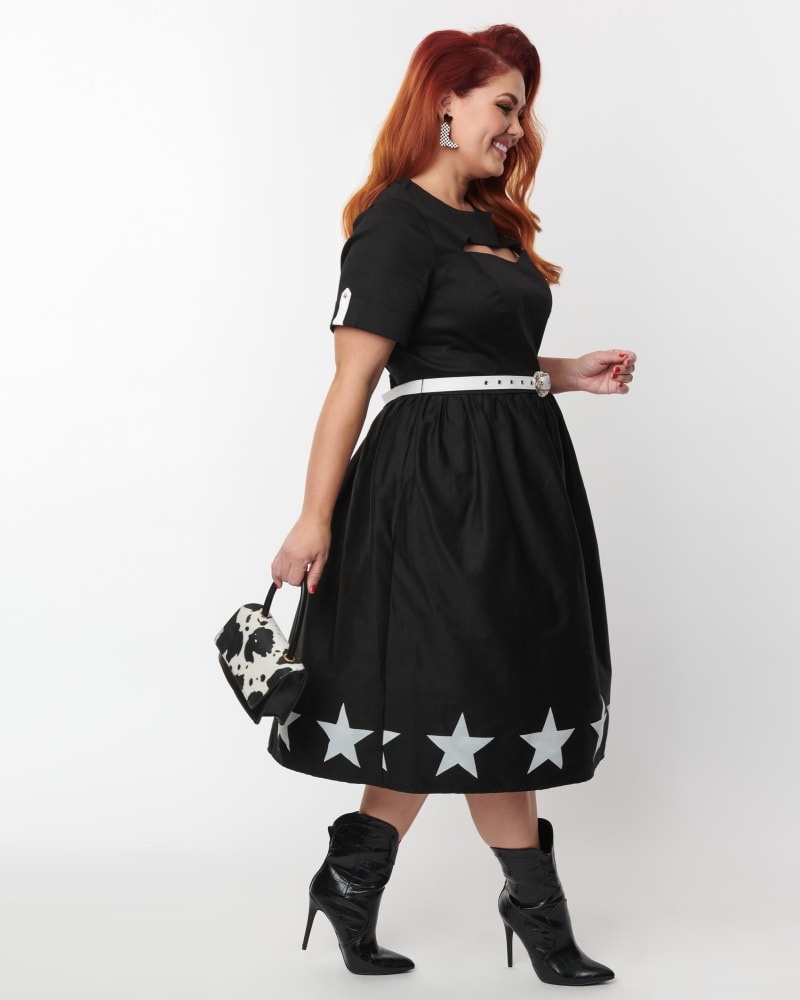 Unique Vintage Plus Size Black White Star Cut Out Dress Black Wh